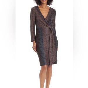 Maggy London Metallic Long Sleeve Wrap Dress, Bronze Multi, size 12